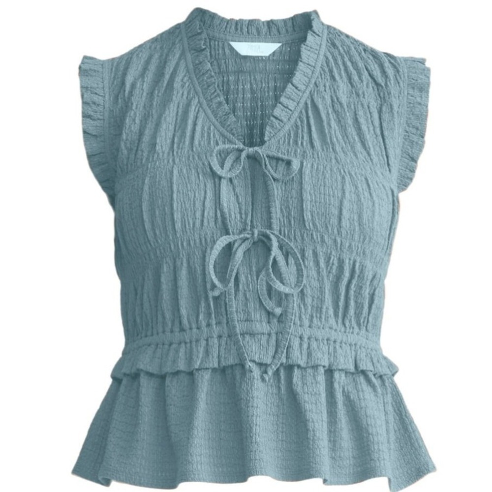 Time‎ & Tru Textured Tie-Front Peplum Top Caspian Blue XXXL (22) NWT